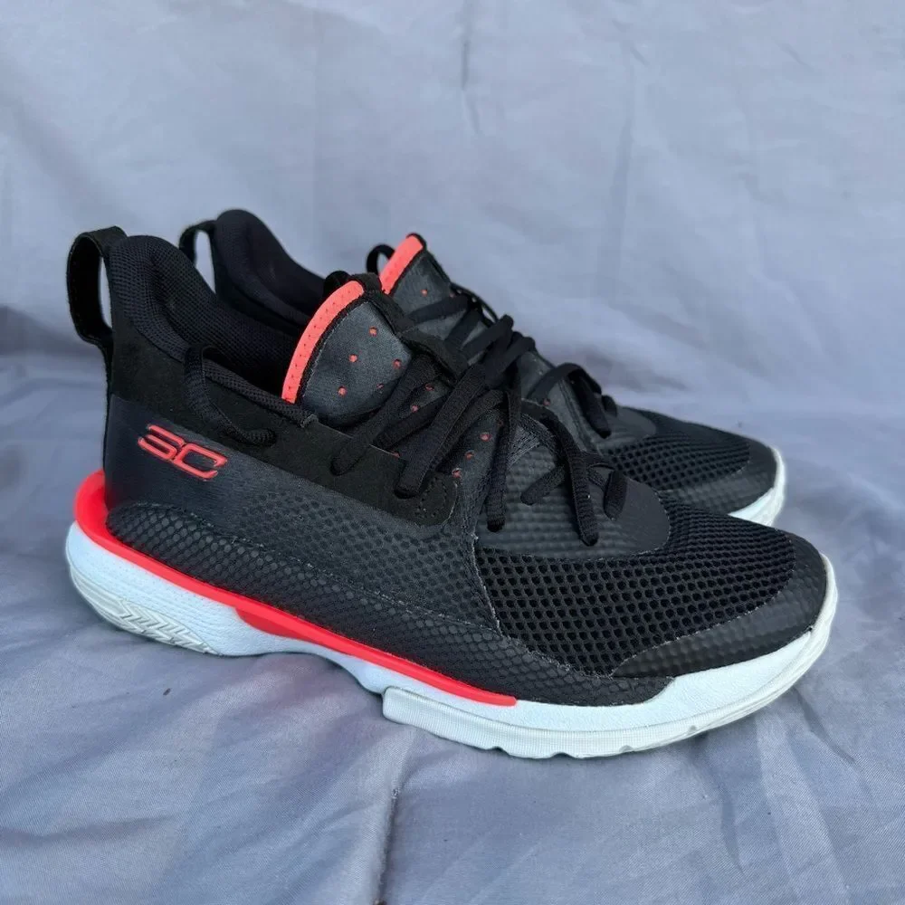 Kids’‎ 4.5Y Under Armour Curry 7 Basketball Shoes Black Beta Red Low Top